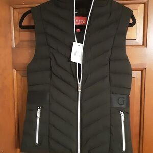 GUESS Women's Black Vest with Silver Zippers Size S